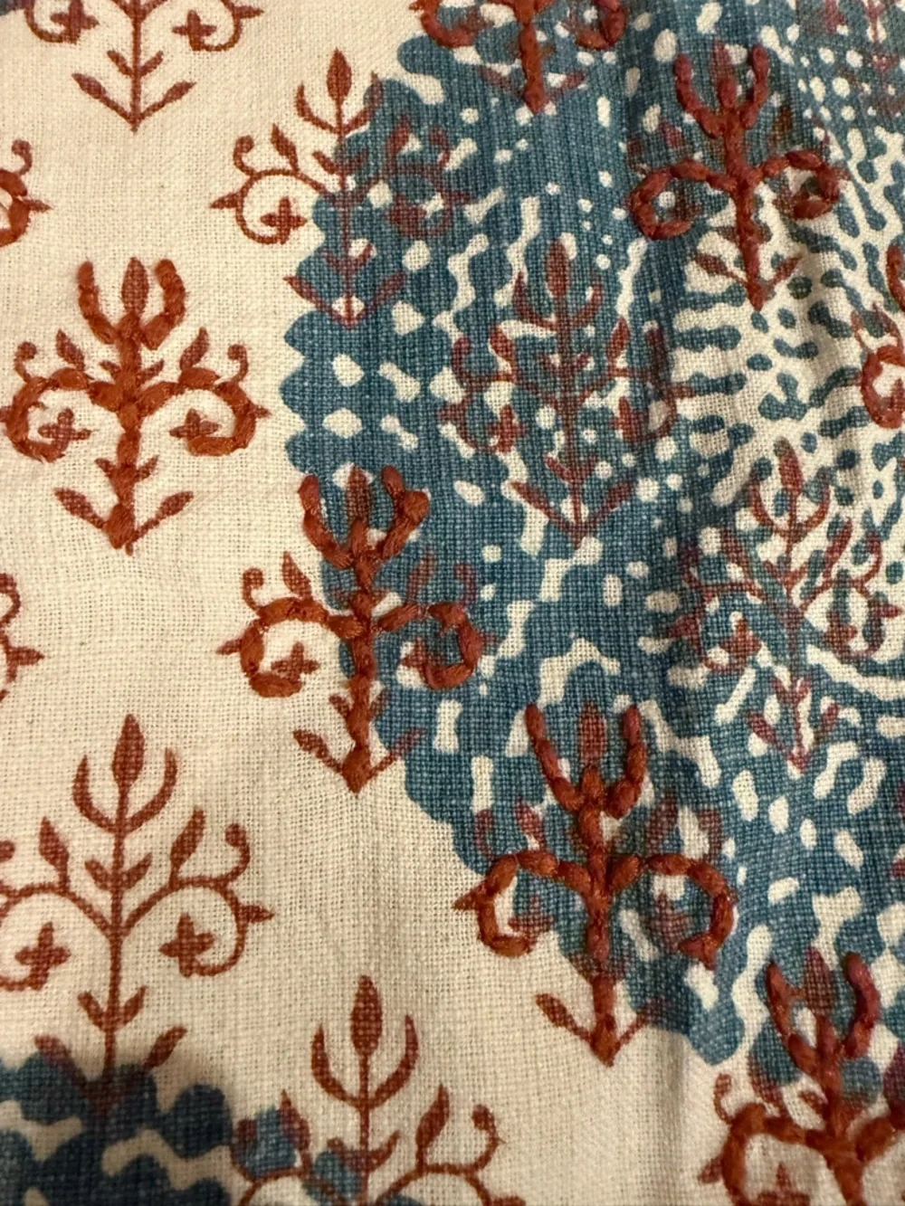 Pier 1 Blue and Rust Floral Embroidered Accent Pillow Cover‎ Set of 2